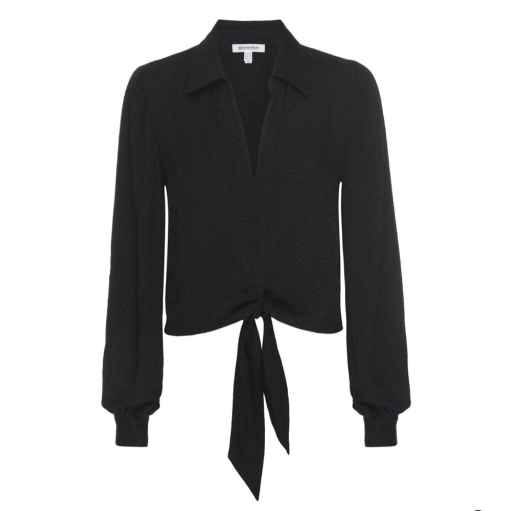 Good American Jacquard Tie Front Blouse